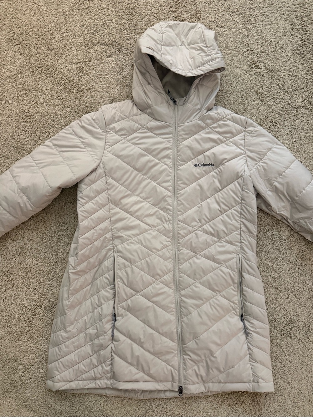 Columbia Women's Light Cream Quilted Hooded Puffer Jacket